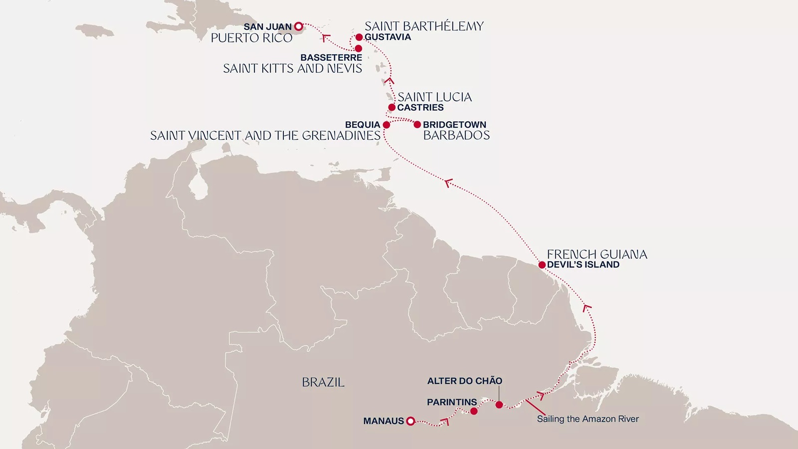 Route map: Amazon to Caribbean