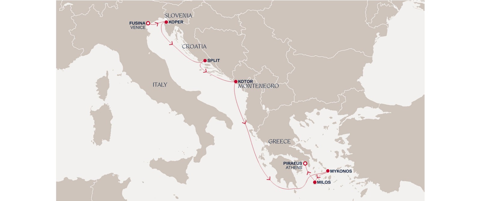 Route map: Venice to Athens